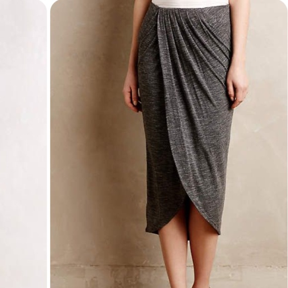 Anthropologie Dolan Left Coast Maleo Grey Knit Draped Wrap Tulip Midi Skirt SZ S - Picture 1 of 12